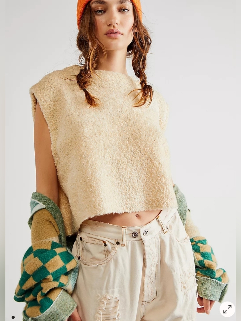 Free People Margot Textured Cropped Sweater Vest Neutral Size XS